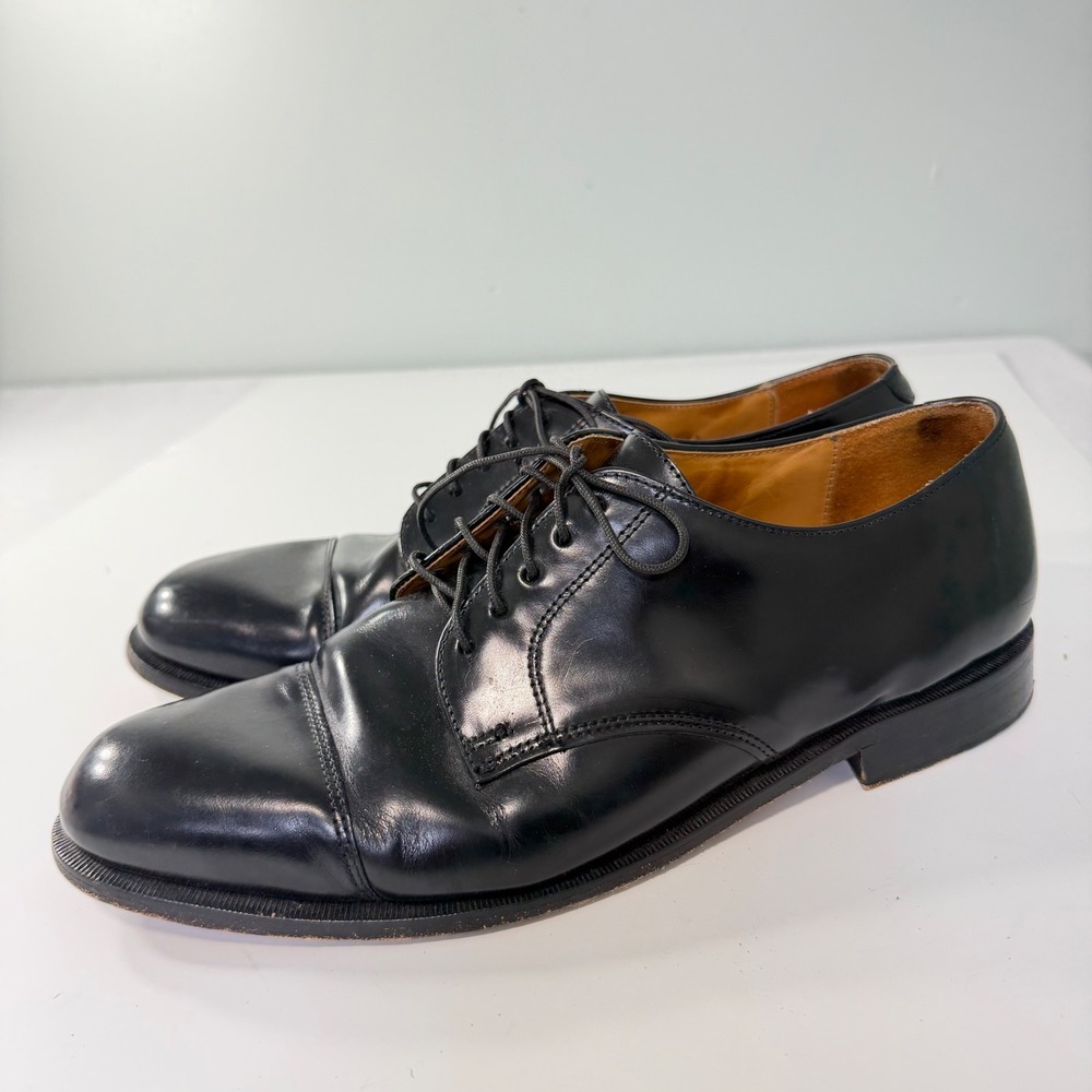 VTG Cole Haan Mens Black Leather Cap Toe Derby Dress Shoes Made in USA Size 11 D